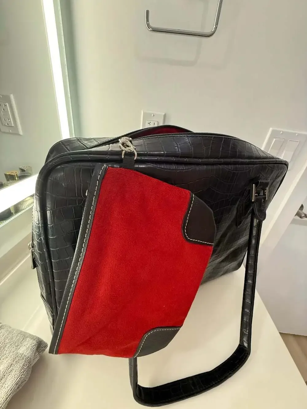 Mobile Edge Black Faux-Croc Laptop Tote Bag with Red Interior